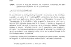 Programa Especializado BIM para la Universidad Nacional Santiago Antúnez de Mayolo_Huaraz